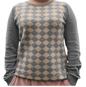 Vintage Liz Claiborne Cotton Peach Grey Argyle Academia Neutral Sweater small